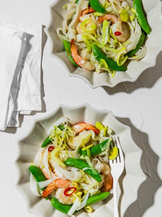 Deliciously fresh and simple. Elizabeth Hewson’s prawn noodles.Photo: Nikki To