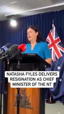 Natasha Fyles fights back tears as she delivers resignation 