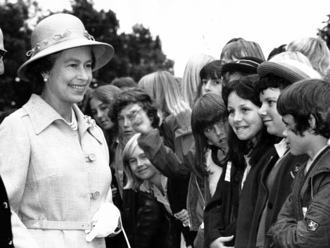 The Queen meets children at Government House in 1977.