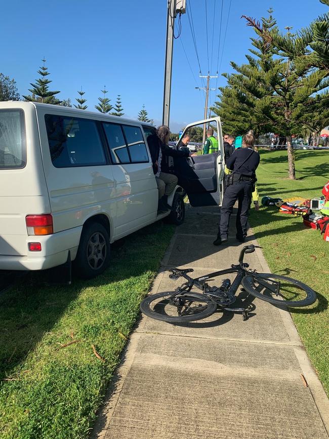 A van has hit a pedestrian and two cyclists on Military Road, West Beach. Picture: Rebecca Tagliaferro