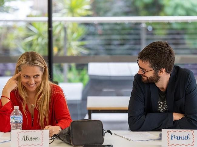 Palmer and Sturgess at a table read ahead of filming in Sydney and Ireland. Picture: Binge
