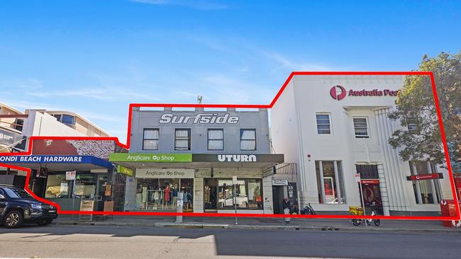 A group of shops and the Australia Post building in Hall St, Bondi Beach have hit the market.