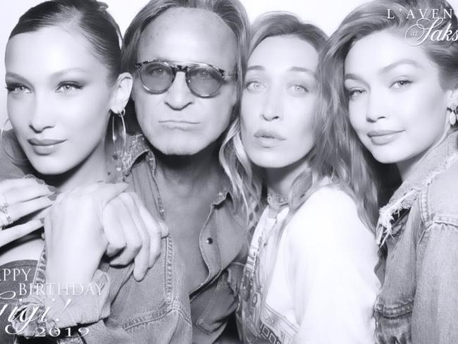 Mohamed Hadid with his family in a photo shoot. Mr Hadid is famous for the hotels and mansions he’s built in areas such as California. Picture: @lanzybear/Instagram