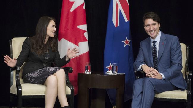 Jacinda Ardern with Canadian Prime Minister Justin Trudeau. Picture: AP