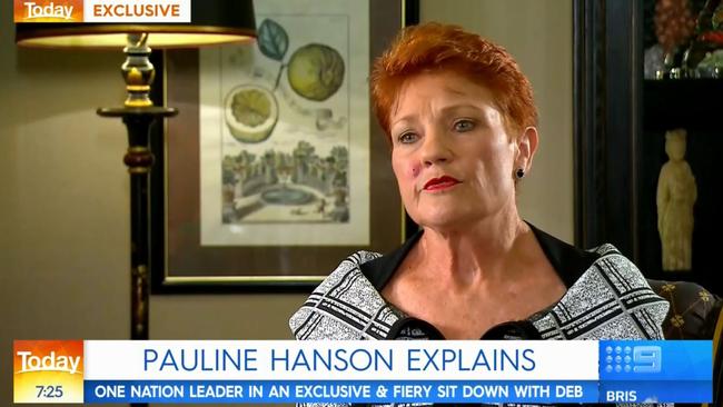 Pauline Hanson on the Today Show thos morning. Picture: TODAY SHOW