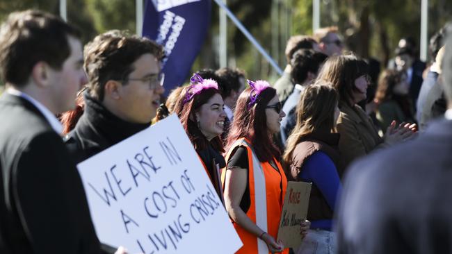 The National Union of Students held the protest on the lawns of Parliament House on Tuesday morning. Picture: NCA NewsWire/ Dylan Robinson