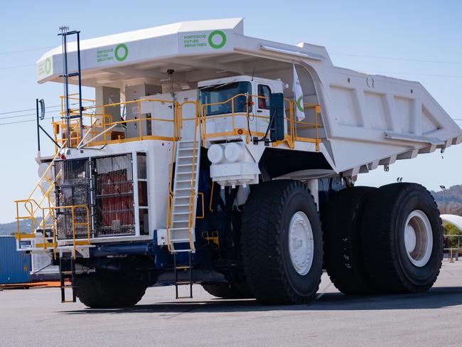 A hydrogen fuel cell battery haul truck demonstration. Picture: Tony McDonough