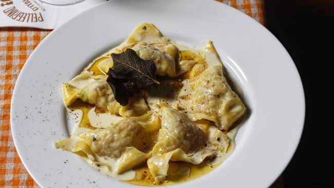 The prawn ravioli from Pellegrino 2000, five silky pillows pooled in a luscious butter sauce.