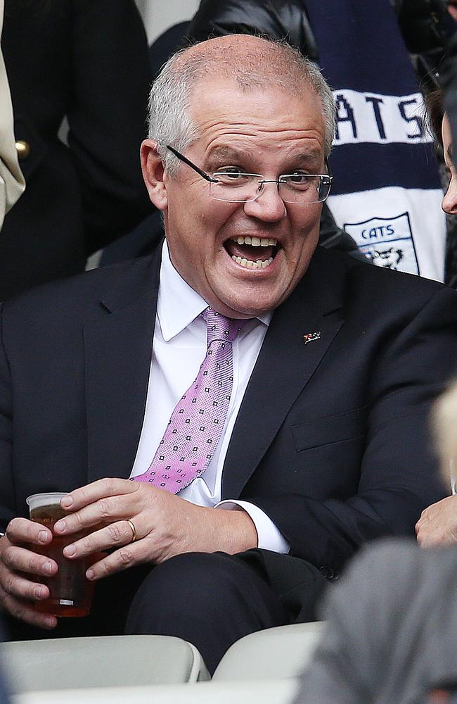 Hawthorn v Geelong at the MCG. Australian Prime Minister Scott Morrison at the MCG. Picture: Michael Klein.