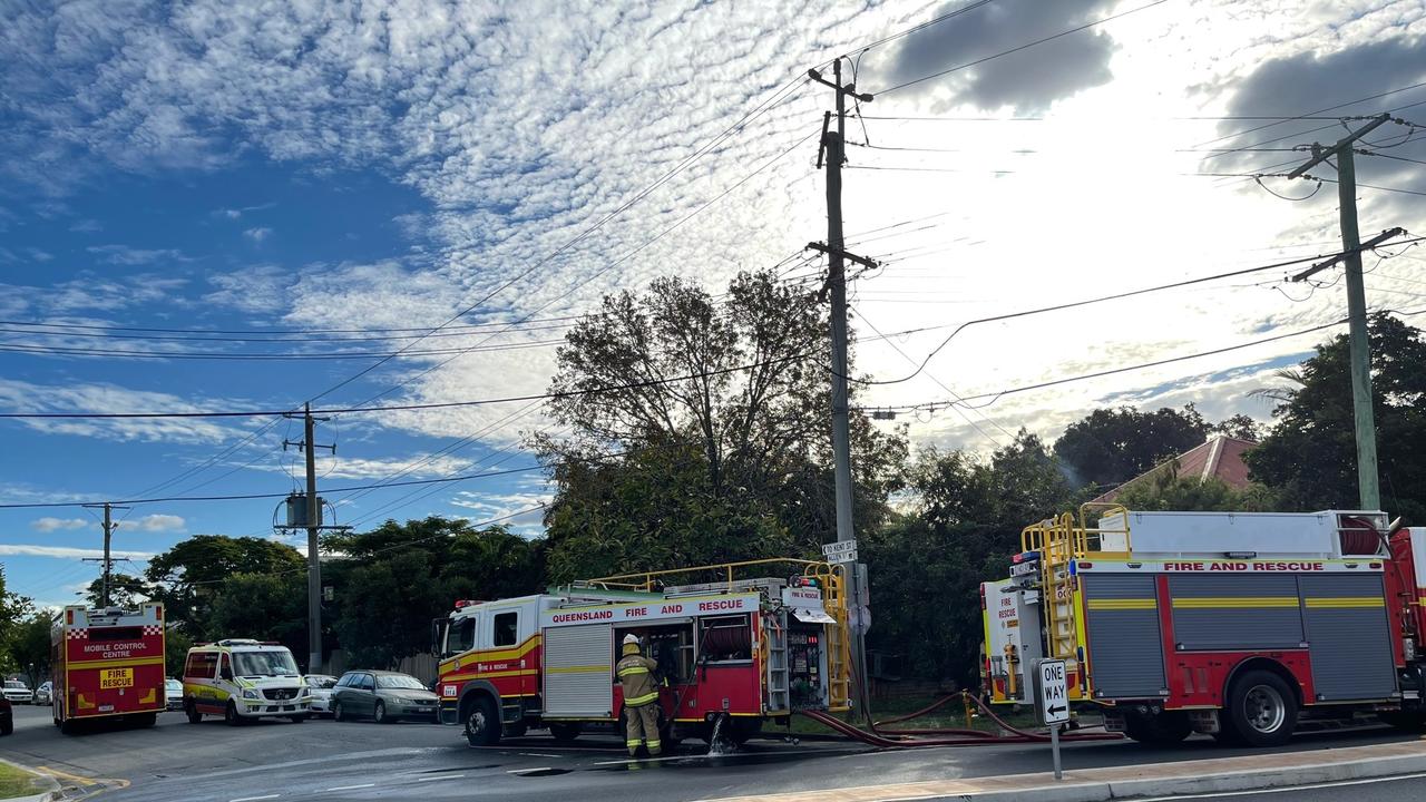 A house fire at the Nudgee Road intersection with Kingsford Smith Drive. Picture: Josh Woning