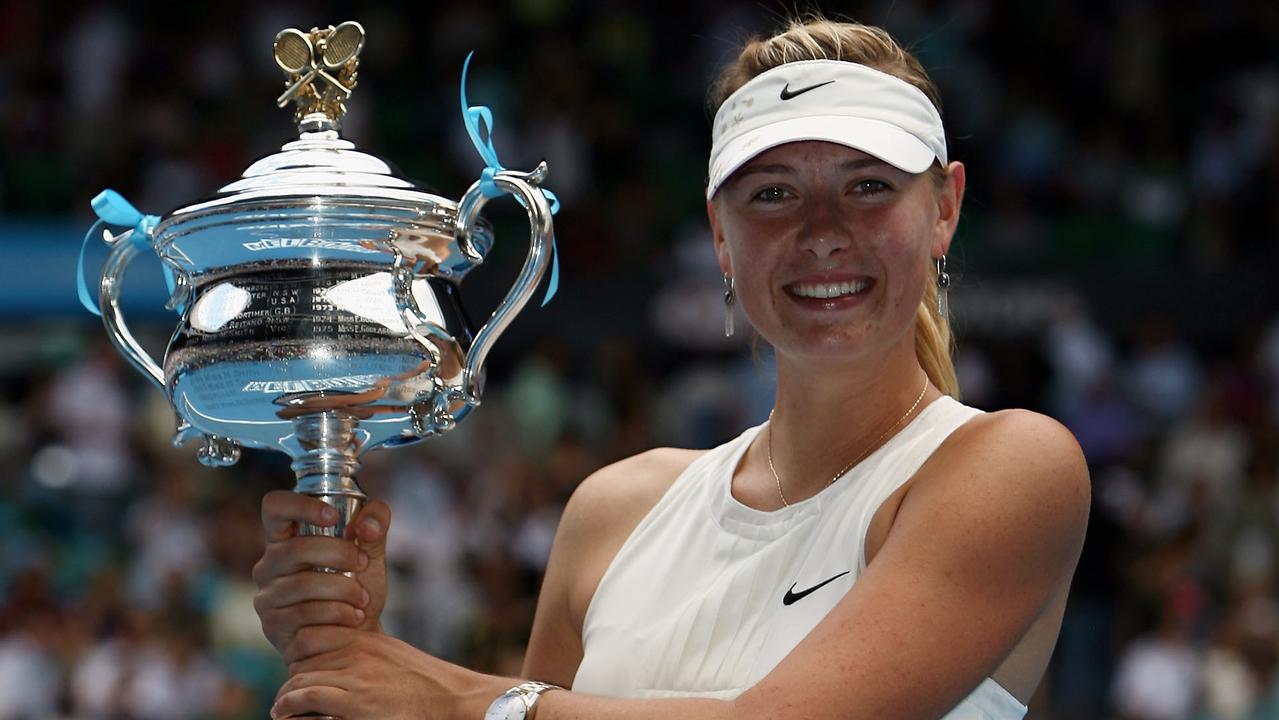 Maria Sharapova with the 2008 Australian Open trophy. Photo by Clive Brunskill/Getty Images