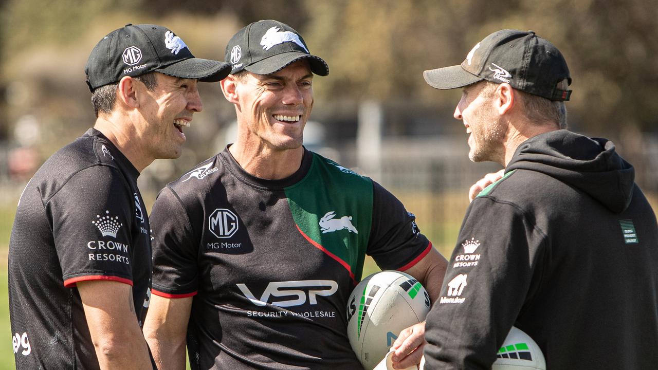 Current South Sydney assistant coach John Morris (C) still has head coaching aspirations. Picture: Julian Andrews