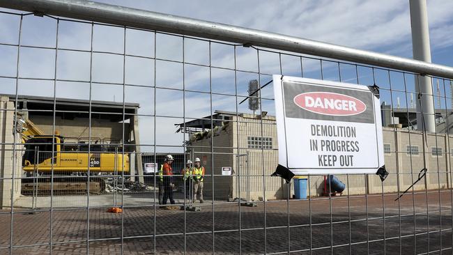 Major demolition at Football Park has begun. Picture: Sarah Reed<br/>