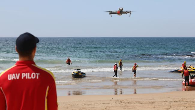 Drones, piloted by Surf Life Saving NSW, will help authorities monitor crowd numbers at popular beaches and parks on the northern beaches to stop the potential spread of COVID-19. Picture; Supplied