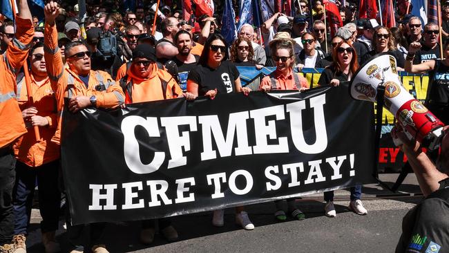 A protest march in support of the CFMEU in Sydney in September. Picture: AFP