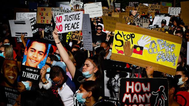 Demonstrators attend a Black Lives Matter protest at King George Square in Brisbane. Picture: AFP.