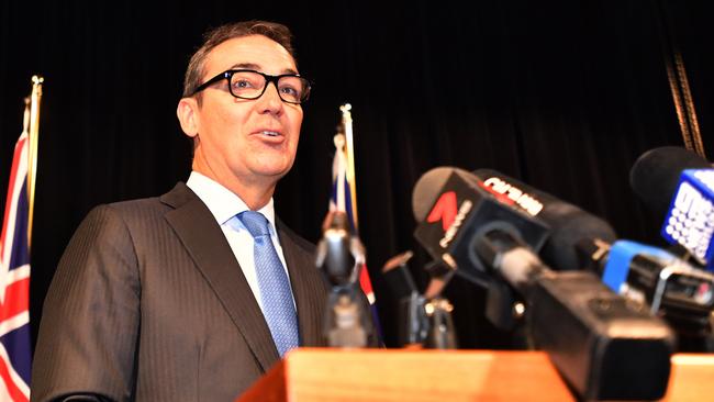 Premier Steven Marshall addresses the media to announce which top executives have been axed. Picture: AAP Image/David Mariuz