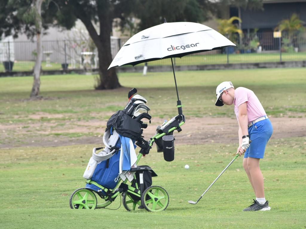 Brisbane Alex Clark in action Sydney's Adeline Yeung at the US Kids Golf Foundation Australian Open at the Rockhampton Golf Club on September 28.