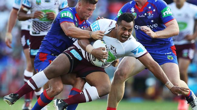 Siosaia Vave on a run for the Manly Sea Eagles against Newcastle Jets. Picture. Phil Hillyard