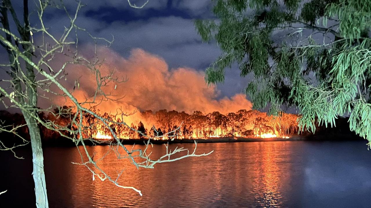 A fire rips through Harriet Island, Bundaberg. Photo: Fiona Eves/Facebook