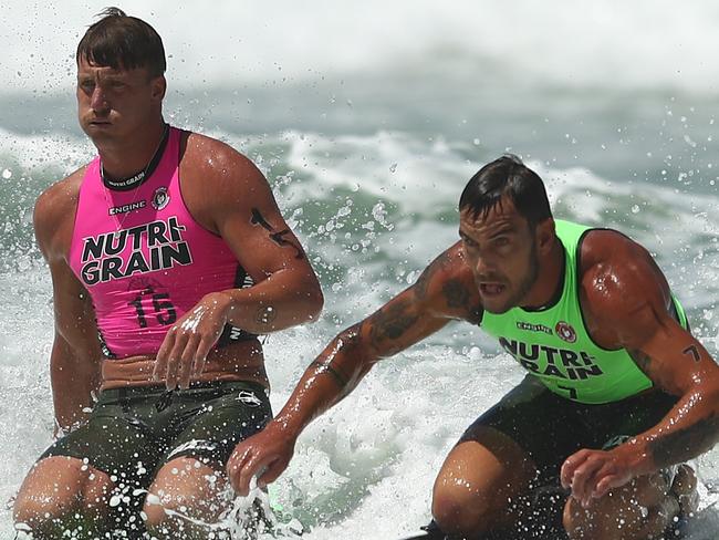 GOLD COAST, AUSTRALIA - FEBRUARY 06: Ben Carberry and Matt Poole compete during the round 6 Nutri-Grain Ironman Series at Kurrawa SLSC on February 06, 2022 in Gold Coast, Australia. (Photo by Chris Hyde/Getty Images)