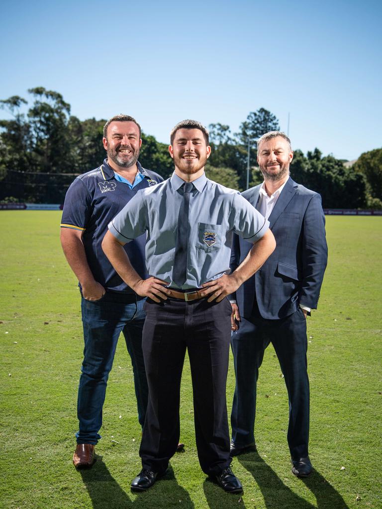 Mustafa Kaya, middle, coach Lee Addison and Principal Mick Hornby. PICTURE: Brad Fleet