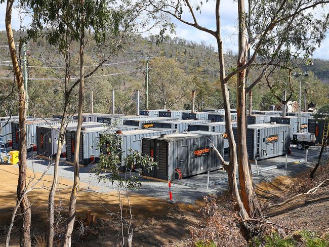 Meadowbank Power Station temporary diesel generators installed there under Tasmaniaâ€™s Energy Supply Plan. The 24 MW installed at Meadowbank is part of the first tranche of 100 MW scheduled to be in place by the end of March. Hydro Tasmania CEO Steve Davy, left, and managing director of Aggreko George Whyte. Picture: SAM ROSEWARNE