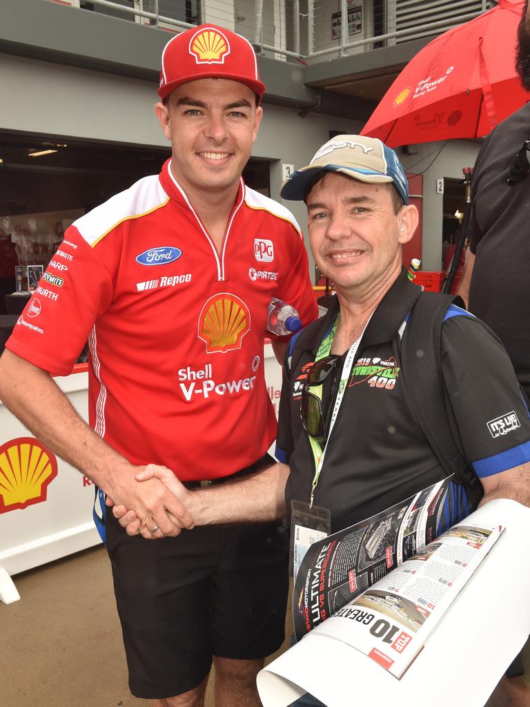 Watpac Townsville 400 Day One. Socials. Picture: Evan MorganSupercar driver Scott McLaughlin with big fan Mark Scott. Picture: Evan Morgan