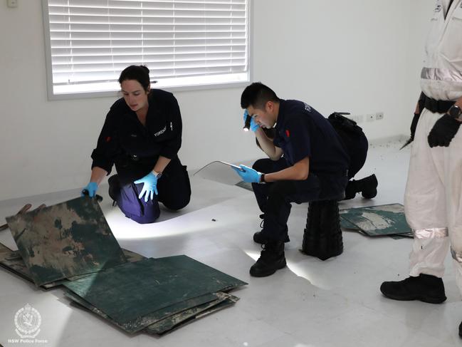 Police search the home of Nirmeen Noufl, on Juno Pde in Greenacre, after being arrested for allegedly killing her husband Mamdouh Noufl. Picture: NSW Police