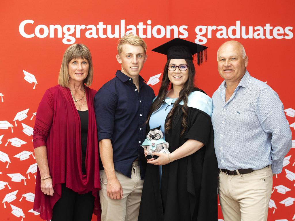 UTAS Graduations, Sue Shrimplin, Richard Dilger, Emily Shrimplin and Glenn Shrimplin at Hobart. Picture Chris Kidd