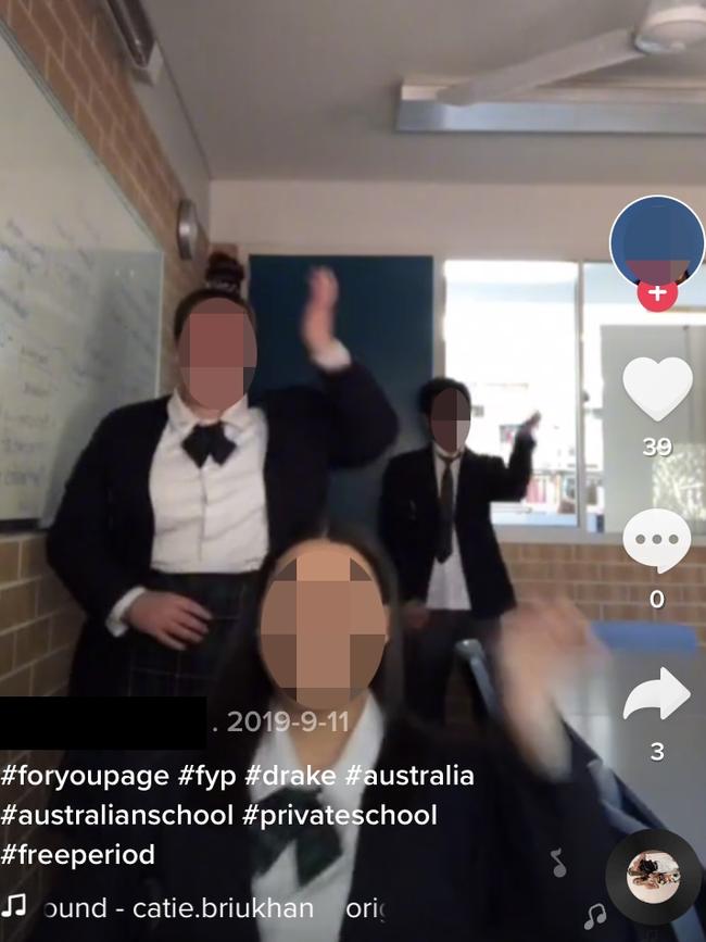 TikTok screengrabs of Australian school students recording and uploading during school hours, using the hashtag #freeperiod. Picture: TikTok Accounts