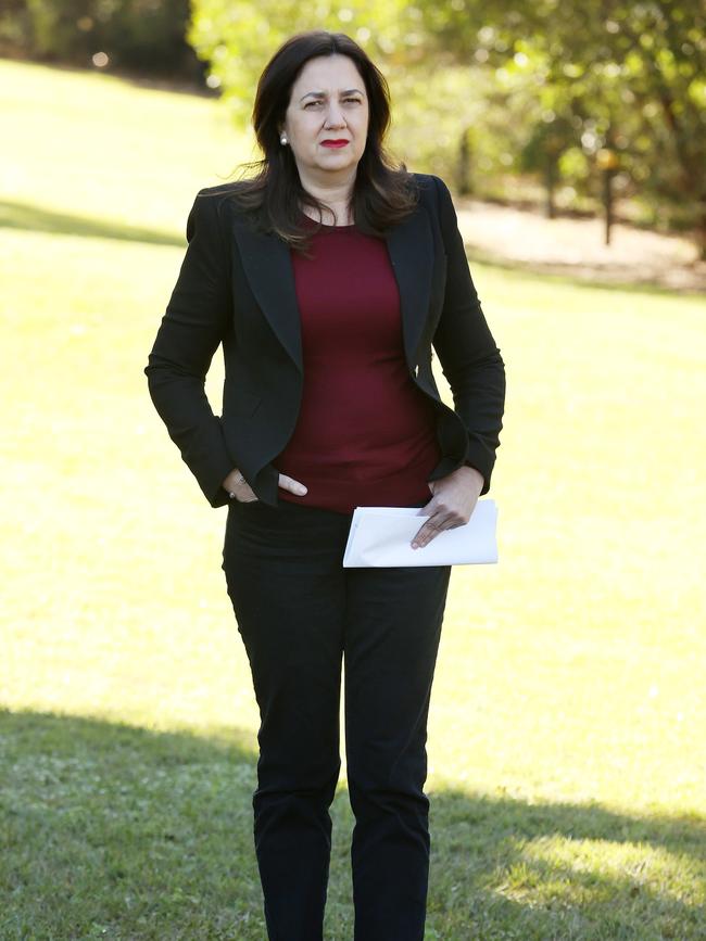 Annastacia Palaszczuk speaks to reporters. Picture: Liam Kidston