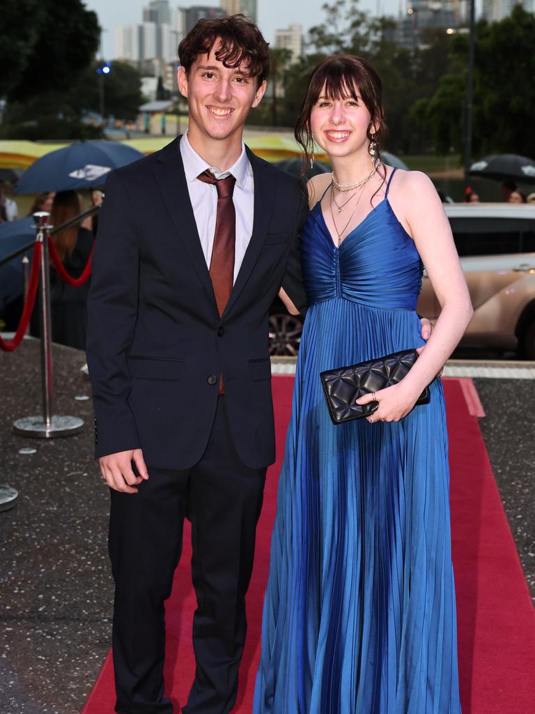 Students arrive for Robina State High formal at HOTA. Josh Carter and Chloe Logan. Picture: Glenn Hampson.