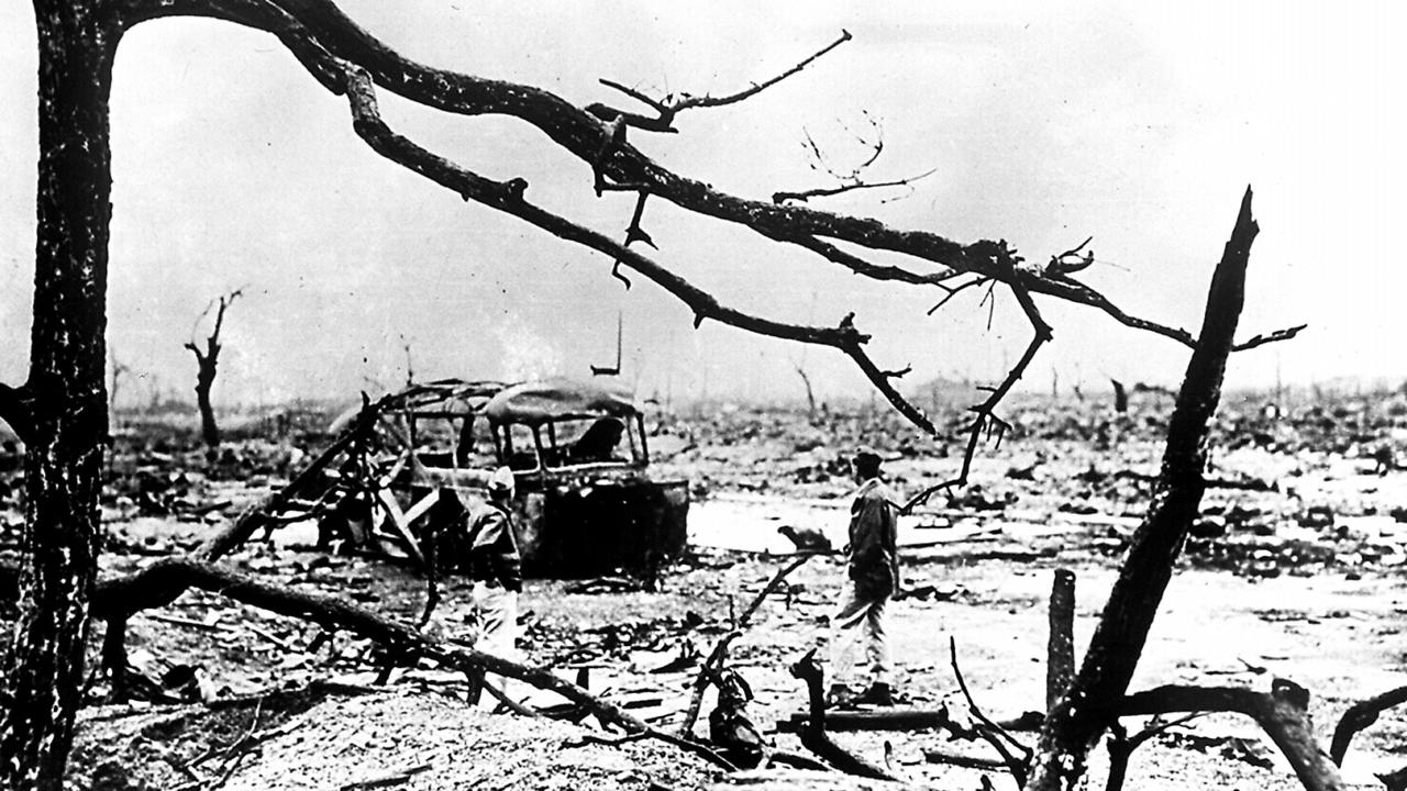 The Japanese city of Hiroshima after being hit by the atomic bomb in 1945. Picture: Nuclear Bomb Damage Historical