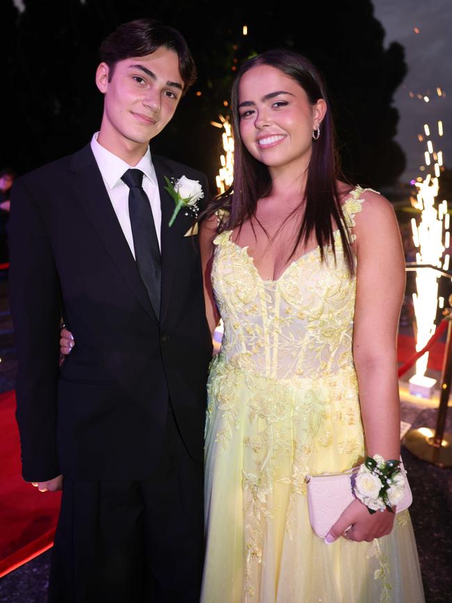 Dylan Corapi and Bella Biasin at the Emmanuel College class of 2025 formal at HOTA for Gold Coast at Large. Picture, Portia Large.