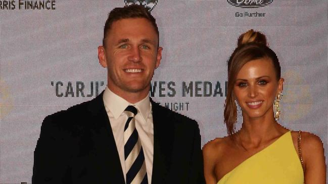 Joel Selwood and Brit Davis.Carji Greeves red carpet arrivals. Picture: Peter Ristevski