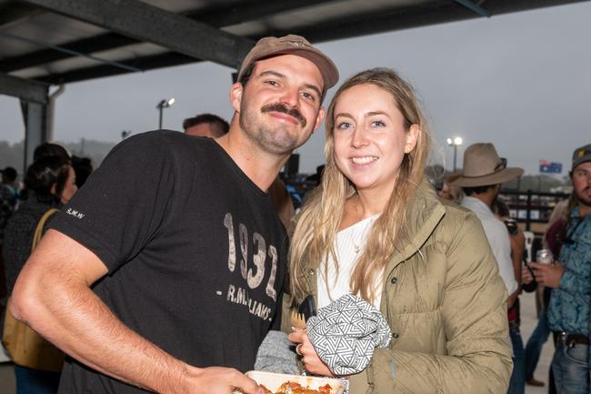 Dan Best and Alice Webber from Brisbane at the PBR Bull Pit Bull Bash at Dittmann Bucking Bulls in Bloomsbury. August 27, 2022. Picture: Michaela Harlow