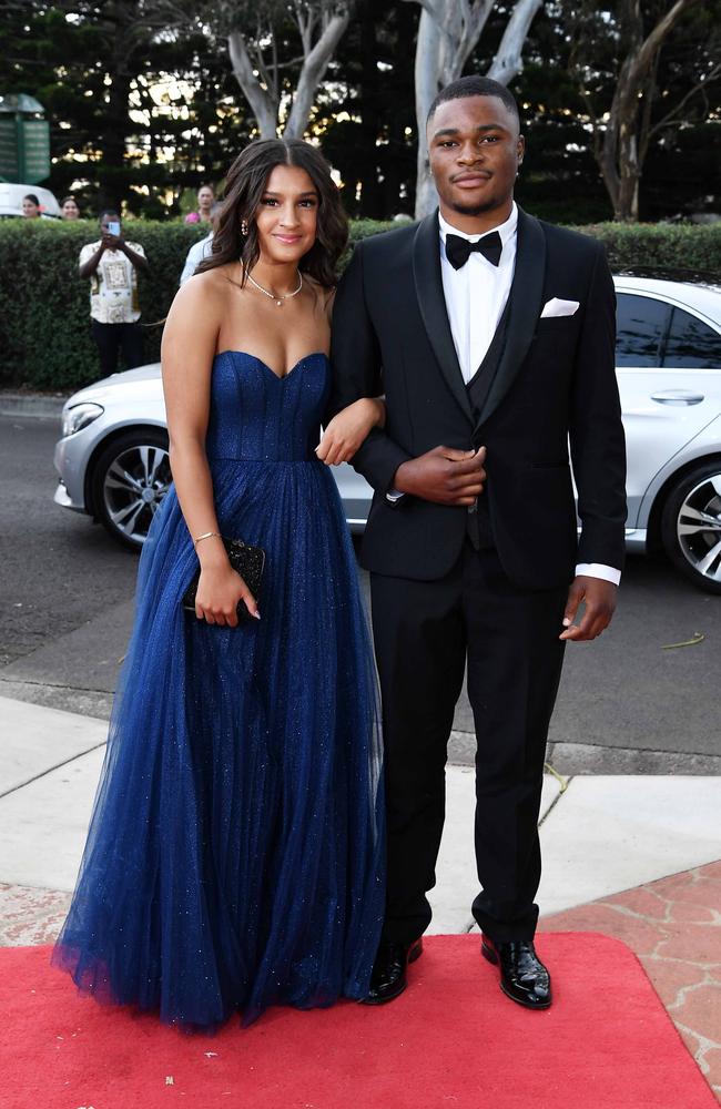 Bella Douglus and Premice Kalenga at Centenary Heights State High School formal. Picture; Patrick Woods.