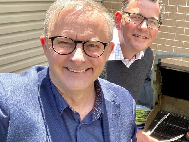 Labor colleagues and former housemates Daniel Andrews and Anthony Albanese get together for a barbecue. Photograph: Twitter