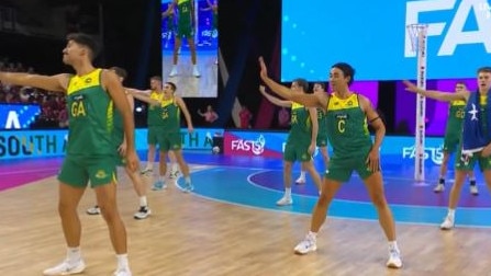 Not seen on a netball court every day. Photo: Channel 7