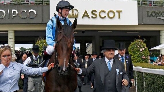 Asfoora when she won at Royal Ascot, with Akram El-Fahkri (right, in top hat). Picture: Courtesy Akram El-Fahkri.