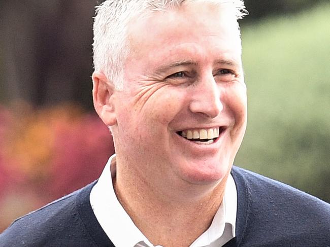 New Socceroo Head Coach Bert Van Marwijk (right) is meet by FFA head of national performance Luke Casserly as he arrives at Sydney's International Airport in Sydney, Thursday, February 1, 2018. (AAP Image/Brendan Esposito) NO ARCHIVING