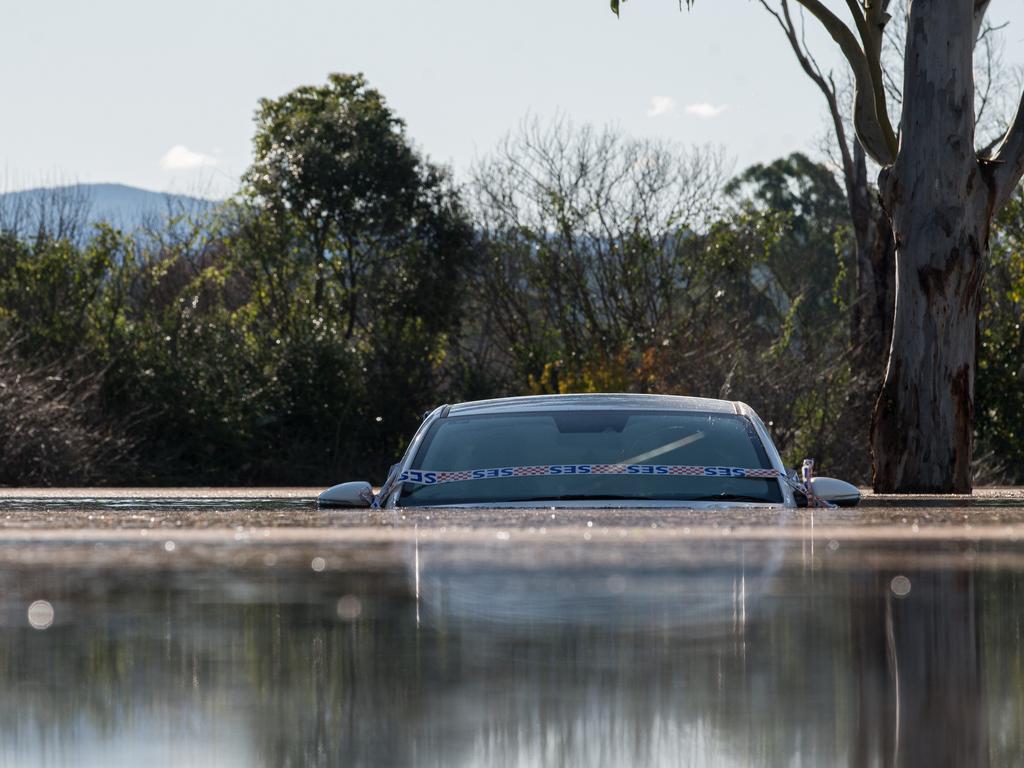 A car submerged under floodwater from the swollen Hawkesbury River, in north Richmond Sydney. Picture: NewsWire / Flavio Brancaleone