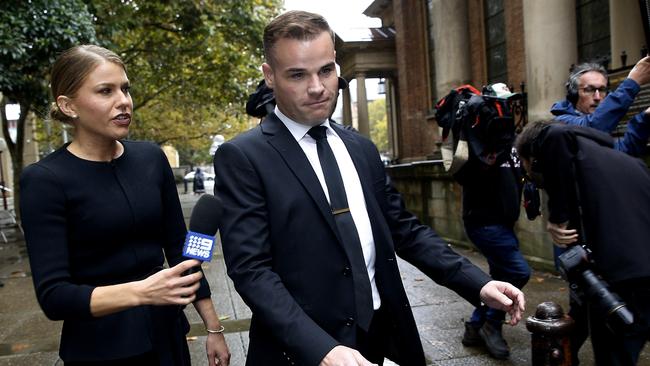 Former Seven producer Taylor Auerbach leaves the Federal Court, Sydney after giving new evidence in the Bruce Lerhmann defamation trial. Picture: NCA NewsWire / John Appleyard