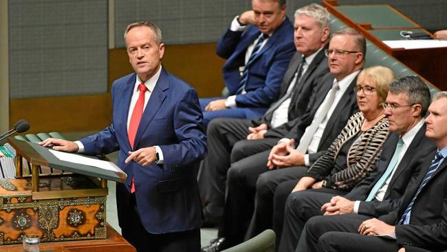 Opposition Leader Bill Shorten delivers the 2017-18 Federal Budget Reply speech. Picture: MICK TSIKAS