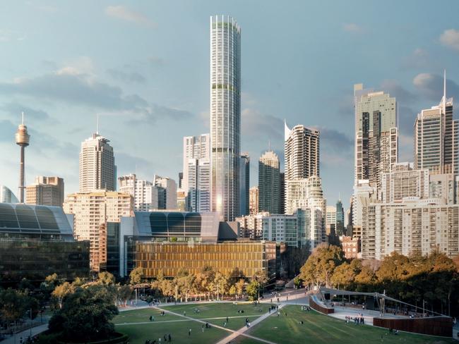 An artist's impression of the proposed 274m tower at 505 George St. Picture: Ingenhoven Architectus