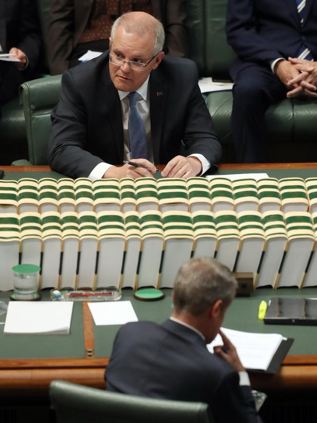 Facing off ... Prime Minister Scott Morrison (top) and Opposition Leader Bill Shorten. Picture: Gary Ramage