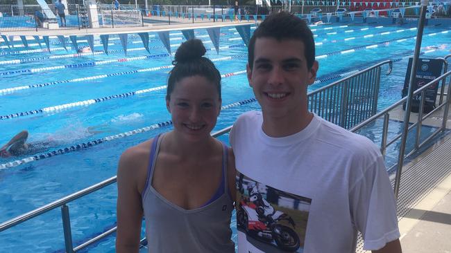 Rackley Centenary Swim Club team mates Bronte Job and Tom Neill. The pair, and training partner Louis Townsend, have been invited to Swimming Australia specialist training camps this week.