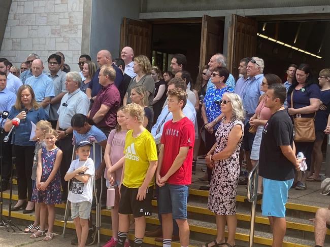 Protesters assembled on the steps of St Mary's Cathedral to protest against Territory Labor's Anti-Discrimination Amendment Bill