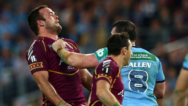 Paul Gallen’s infamous punch on Nate Myles in the 2013 Origin series. Picture: Mark Kolbe/Getty